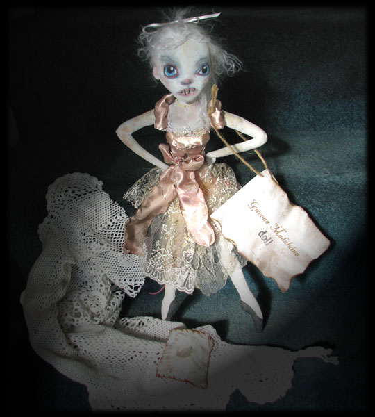 Ratgirl ghost doll with card and travelling sack, from Ravensbreath