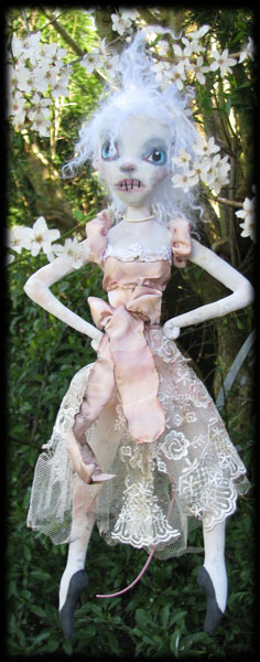 Ratgirl Ravensbreath ghost doll in the plum tree blossoms