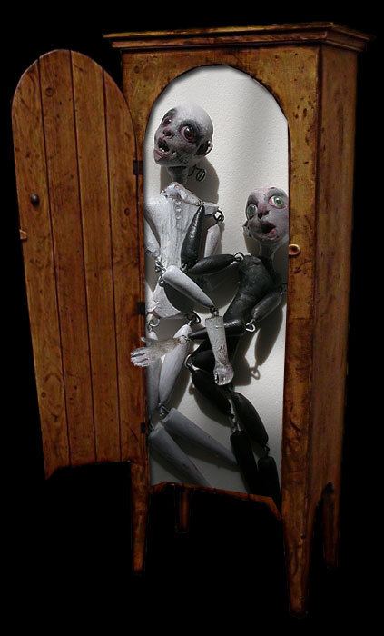 Annabel and Percy in the Wardrobe in their Deathday Suits, the haunted Ghost Dolls of Ravensbreath Castle 